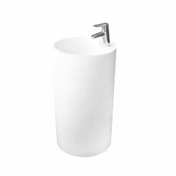 DAX Solid Surface Round Pedestal Freestanding Bathroom Sink, White Matte Finish, 17-1/2 X 17-1/2 X 31-1/2 Inches (DAX-AB-1380)