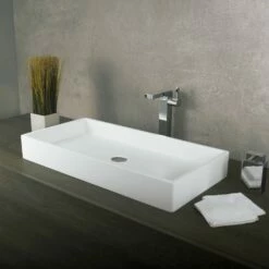 DAX Solid Surface Rectangle Single Bowl Bathroom Vessel Sink, White Matte Finish, 31-1/2 X 15-3/4 X 4-3/4 Inches (DAX-AB-1327) -Bathroom Sales Shop 02 0d16ab9b 2262 4f51 98b8 6633c599d148