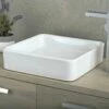 DAX Ceramic Square Single Bowl Bathroom Vessel Sink, White Finish, 15-5/16 X 15-5/16 X 2-5/16 Inches (BSN-285C)