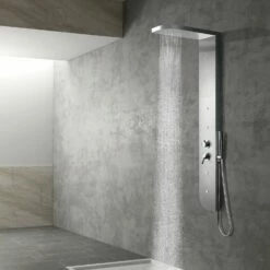 DAX Brushed Stainless Steel Shower Panel Pressure Balance Valve Body Jets Hand Shower (DAX-208-BN)