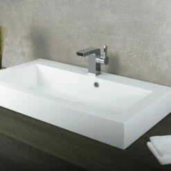 DAX Solid Surface Rectangle Single Bowl Bathroom Vessel Sink, White Matte Finish, 31-1/3 X 18-1/9 X 6-3/4 Inches (DAX-AB-1021)