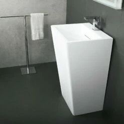 DAX Solid Surface Rectangle Pedestal Freestanding Bathroom Sink, White Matte Finish, 21-1/4 X 17-1/8 X 32-7/8 Inches (DAX-AB-1384)