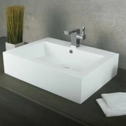 DAX Solid Surface Rectangle Single Bowl Bathroom Vessel Sink, White Matte Finish, 24 X 18-1/8 X 6 Inches (DAX-AB-032)
