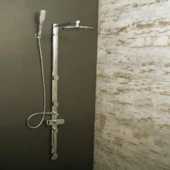 DAX Shower System With Round Rain Shower Head, 3 Nozzles, Hand Shower And Individual Controls, Wall Mount, Brass Body, Chrome Finish (DAX-FH8452-675)