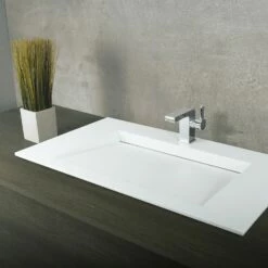 DAX Solid Surface Rectangle Single Bowl Top Mount Bathroom Sink, White Matte Finish, 35-1/4 X 19-5/8 X 3-1/2 Inches (DAX-AB-1331)