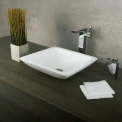 DAX Solid Surface Square Single Bowl Bathroom Vessel Sink, White Matte Finish, 16-1/2 X 16-1/2 X 4 Inches (DAX-AB-1320) -Bathroom Sales Shop 02 dac1e06e 91cc 4793 9d03 1c9976b3def9