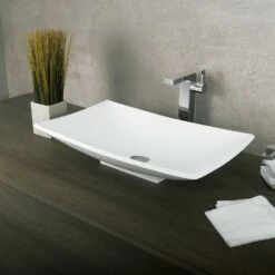 DAX Solid Surface Rectangle Single Bowl Bathroom Vessel Sink, White Matte Finish, 25-2/5 X 15-3/8 X 5-3/4 Inches (DAX-AB-1325) -Bathroom Sales Shop 02 dc25eba1 c118 4371 8515 2c69796e6f66