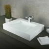 DAX Solid Surface Rectangle Single Bowl Wall Mount Bathroom Sink, White Matte Finish, 23-3/5 X 18-1/2 X 4 Inches (DAX-AB-1379)