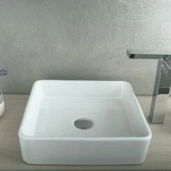 DAX Ceramic Square Single Bowl Bathroom Vessel Sink, White Finish, 15-5/16 X 15-5/16 X 2-5/16 Inches (BSN-285C) -Bathroom Sales Shop 03 3d75d806 f827 426d 82e4 c700bfdaef96