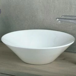 DAX Ceramic Round Single Bowl Bathroom Vessel Sink, White Finish, ?ò 17 X 5-1/2 Inches (BSN-234)
