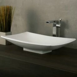DAX Solid Surface Rectangle Single Bowl Bathroom Vessel Sink, White Matte Finish, 25-2/5 X 15-3/8 X 5-3/4 Inches (DAX-AB-1325)