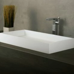 DAX Solid Surface Rectangle Single Bowl Bathroom Vessel Sink, White Matte Finish, 31-1/2 X 15-3/4 X 4-3/4 Inches (DAX-AB-1327)