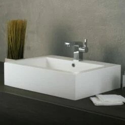 DAX Solid Surface Rectangle Single Bowl Bathroom Vessel Sink, White Matte Finish, 24 X 18-1/8 X 6 Inches (DAX-AB-032) -Bathroom Sales Shop 04 3b7af7f7 aa87 44b7 b805 e4a1d021e81b