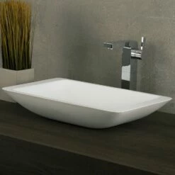 DAX Solid Surface Rectangle Single Bowl Bathroom Vessel Sink, White Matte Finish, 22-7/8 X 13-3/8 X 4 Inches (DAX-AB-1321)