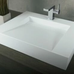 DAX Solid Surface Rectangle Single Bowl Wall Mount Bathroom Sink, White Matte Finish, 23-3/5 X 18-1/2 X 4 Inches (DAX-AB-1379) -Bathroom Sales Shop 04 bb20ab2a 7066 4d80 9377 de1c71f3de5e