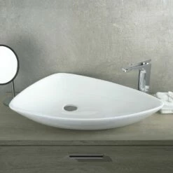 DAX Ceramic Triangle Single Bowl Bathroom Vessel Sink, White Finish, 26 X 18 X 5 Inches (BSN-223)