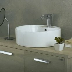 DAX Ceramic Round Single Bowl Bathroom Vessel Sink, White Finish, Ø 1-7/8" X D 6" Inches (BSN-222A)