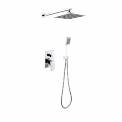 DAX Bathroom Rain Mixer Shower, Square Rainfall Shower Head System With Shower Trim And Hand Shower, Wall Mount, Chrome Finish (DAX-6813B-CR)