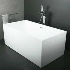 DAX Square Freestanding High Gloss Acrylic Bathtub With Central Drain And Overflow, Stainless Steel Frame, 59-1/16 X 23-5/8 X 31-1/2 Inches (BT-8013A)