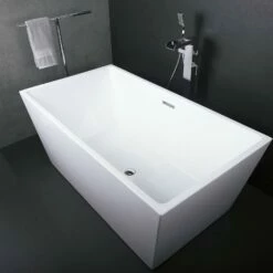 DAX Square Freestanding High Gloss Acrylic Bathtub With Central Drain And Overflow, Stainless Steel Frame, 59-1/16 X 23-5/8 X 31-1/2 Inches (BT-8013) -Bathroom Sales Shop BT 8013 04