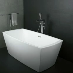 DAX Square Freestanding High Gloss Acrylic Bathtub With Central Drain And Overflow, Stainless Steel Frame, 59-1/16 X 23-5/8 X 29-1/2 Inches (BT-8017) -Bathroom Sales Shop BT 8017 02