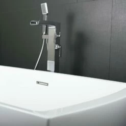 DAX Square Freestanding High Gloss Acrylic Bathtub With Central Drain And Overflow, Stainless Steel Frame, 59-1/16 X 23-5/8 X 29-1/2 Inches (BT-8017) -Bathroom Sales Shop BT 8017 04