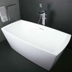 DAX Square Freestanding High Gloss Acrylic Bathtub With Central Drain And Overflow, Stainless Steel Frame, 59-1/16 X 23-5/8 X 29-1/2 Inches (BT-8017)