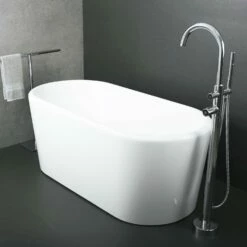 DAX Oval Freestanding High Gloss Acrylic Bathtub With Central Drain And Overflow, Stainless Steel Frame, 59-1/16 X 22-13/16 X 27-9/16 Inches (BT-8062)