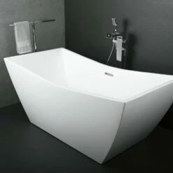 DAX Square Freestanding High Gloss Acrylic Bathtub With Central Drain And Overflow, Stainless Steel Frame, 66-15/16 X 26-3/4 X 31-1/2 Inches (BT-8086)