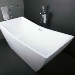 DAX Square Freestanding High Gloss Acrylic Bathtub With Central Drain And Overflow, Stainless Steel Frame, 66-15/16 X 26-3/4 X 31-1/2 Inches (BT-8086) -Bathroom Sales Shop BT 8086 05