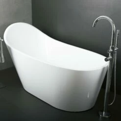 DAX Slipper Freestanding High Gloss Acrylic Bathtub With Central Drain And Overflow, Stainless Steel Frame, 66-15/16 X 35-1/16 X 31-1/2 Inches (BT-8089)
