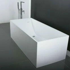 DAX Square Freestanding Solid Surface Bathtub With Central Drain And Overflow, Stainless Steel Frame, 66-1/18 X 21-5/8 X 29-5/8 Inches (BT-AB-B029) -Bathroom Sales Shop BT AB B029 03