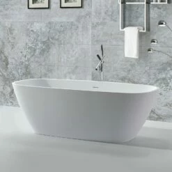 DAX Oval Freestanding Matte Solid Surface Bathtub With Central Drain And Overflow, Fiberglass Reinforcement, Full Immersion, Stainless Steel Frame, 67-3/4 X 21-5/8 X 28-3/4 Inches (BT-AB-B037) -Bathroom Sales Shop BT AB B037 04