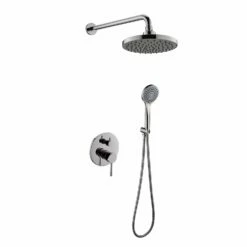 DAX Bathroom Rain Mixer Shower, Round Rainfall Shower Head System With Shower Trim And Hand Shower, Wall Mount, Brushed Nickel Finish (DAX-6813-BN)