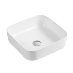 DAX Ceramic Square Bathroom Vessel Basin White Glossy - (15" X 15") (DAX-CL1282-WG) -Bathroom Sales Shop DAX CL1282 WM WEB