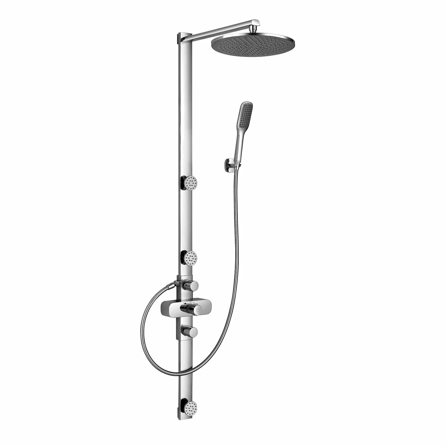 DAX Shower System With Round Rain Shower Head, 3 Nozzles, Hand Shower And Individual Controls, Wall Mount, Brass Body, Chrome Finish (DAX-FH8452-675) 2 DAX Shower System With Round Rain Shower Head, 3 Nozzles, Hand Shower And Individual Controls, Wall Mount, Brass Body, Chrome Finish (DAX-FH8452-675) - Image 2