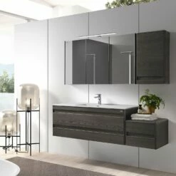 16" Lower Side Cabinet, Wall Mount, 1 Drawer Whit Soft Close, Walnut, Serie Barcelona By VALENZUELA