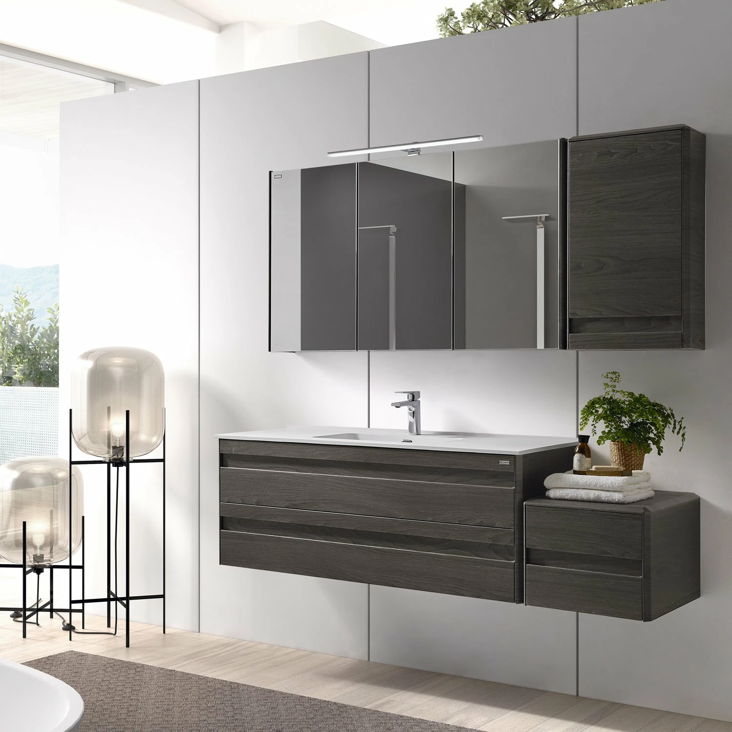 16" Lower Side Cabinet, Wall Mount, 1 Drawer Whit Soft Close, Walnut, Serie Barcelona By VALENZUELA 1 16" Lower Side Cabinet, Wall Mount, 1 Drawer Whit Soft Close, Walnut, Serie Barcelona By VALENZUELA