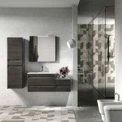 16" Tall Side Cabinet, Wall Mount, 2 Doors Whit Soft Close And Right Opening, Walnut, Serie Barcelona By VALENZUELA