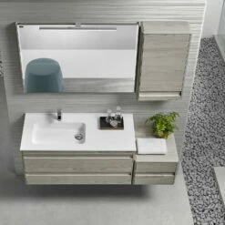 16" Small Side Cabinet, Wall Mount, 1 Door Whit Soft Close And Left Opening, Cloud, Serie Barcelona By VALENZUELA