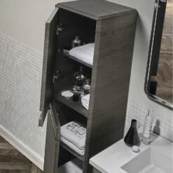 16" Small Side Cabinet, Wall Mount, 1 Door Whit Soft Close And Right Opening, Walnut, Serie Barcelona By VALENZUELA