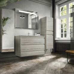 24" Single Vanity, Floor Mount, 3 Drawers With Soft Close, Cloud, Serie Barcelona By VALENZUELA