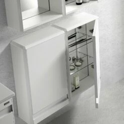 16" Small Side Cabinet, Wall Mount, 1 Door Whit Soft Close And Right Opening, White, Serie Barcelona By VALENZUELA