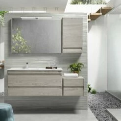 40" Single Vanity, Wall Mount, 2 Drawers With Soft Close, Cloud, Serie Barcelona By VALENZUELA