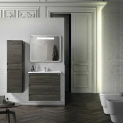 32" Single Vanity, Floor Mount, 3 Drawers With Soft Close, Walnut, Serie Barcelona By VALENZUELA