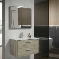 32" Single Vanity, Wall Mount, 2 Drawers With Soft Close, Sand, Serie Nova By VALENZUELA