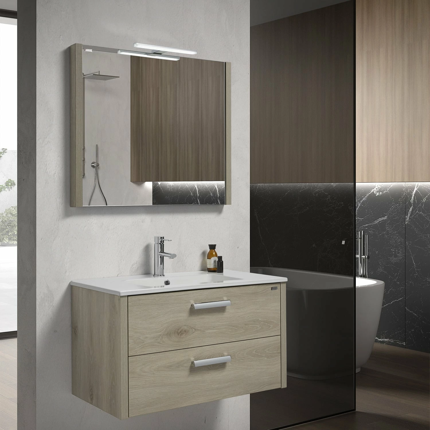 28" Single Vanity, Wall Mount, 2 Drawers With Soft Close, Sand, Serie Nova By VALENZUELA 1 28" Single Vanity, Wall Mount, 2 Drawers With Soft Close, Sand, Serie Nova By VALENZUELA