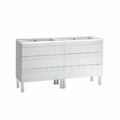 56" Double Vanity, Floor Mount, 6 Drawers With Soft Close, White, Serie Solco By VALENZUELA
