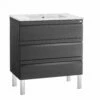 28" Single Vanity, Floor Mount, 3 Drawers With Soft Close, Grey, Serie Solco By VALENZUELA