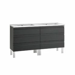 48" Double Vanity, Floor Mount, 6 Drawers With Soft Close, Grey, Serie Solco By VALENZUELA
